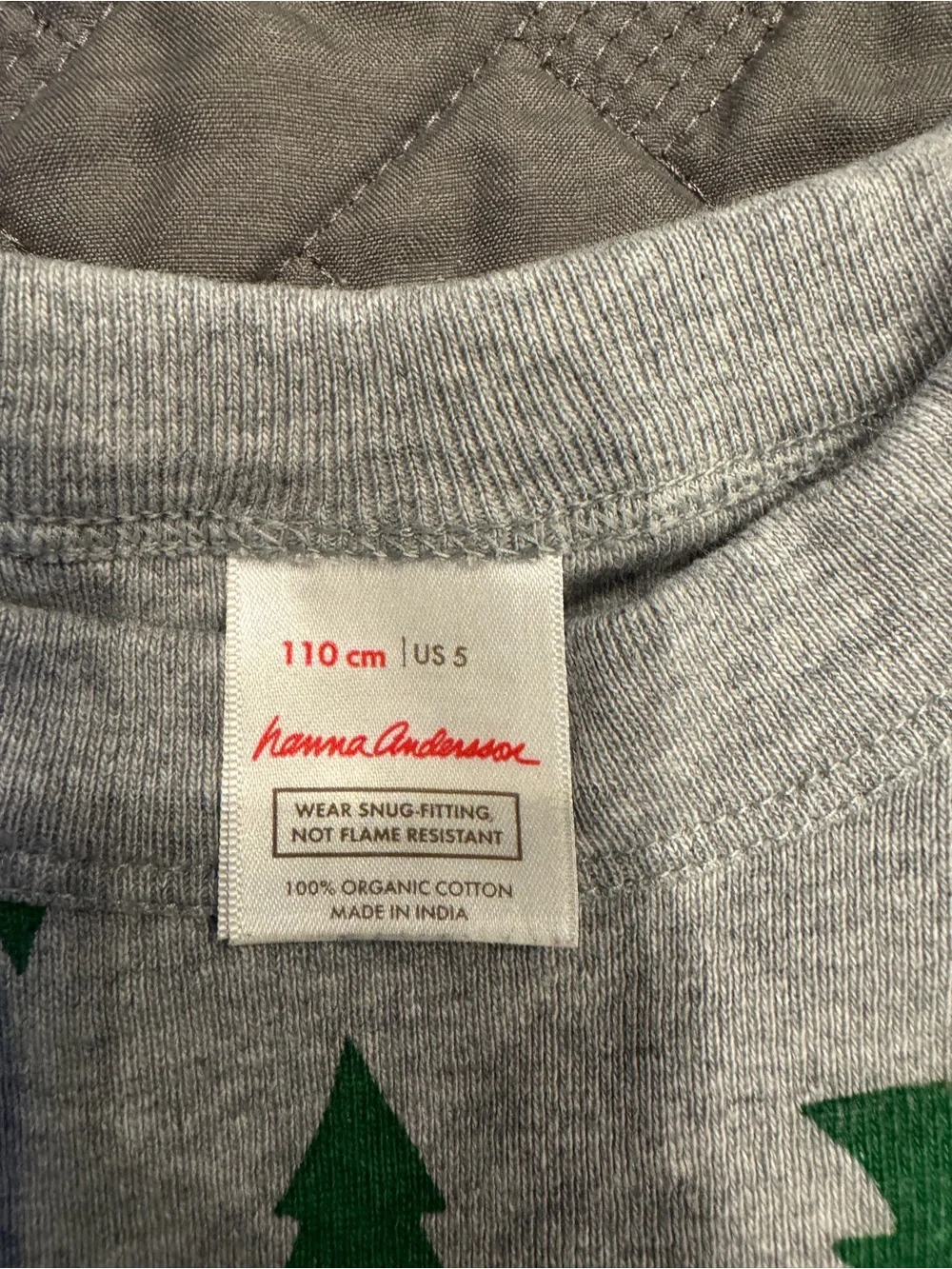 Hanna Anderson Kids Gray Pajama Set with Green Christmas Tree Print